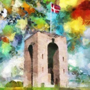 Ejerbavnehj med Dannebro 75x75cm