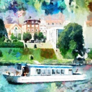 Frgen Dagmar ved Kulturhuset  75x75cm