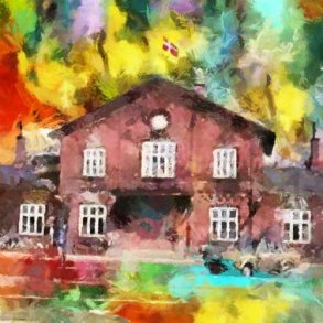 Den gamle stationsbygning Skanderborg 75x75cm