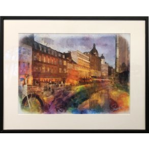 Cafe ved �en Aarhus 40x50cm nummereret i 150 eksemplarer