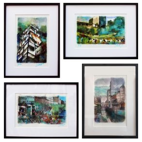 4 eksklusive kunsttryk med motiver fr Aarhus i ramme 30x40