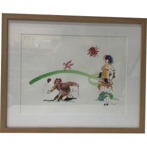 Kurt Westergaard - akvarel, indrammet i bred egetrsramme