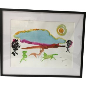 Kurt Westergaard - akvarel, indrammet i sort trsramme