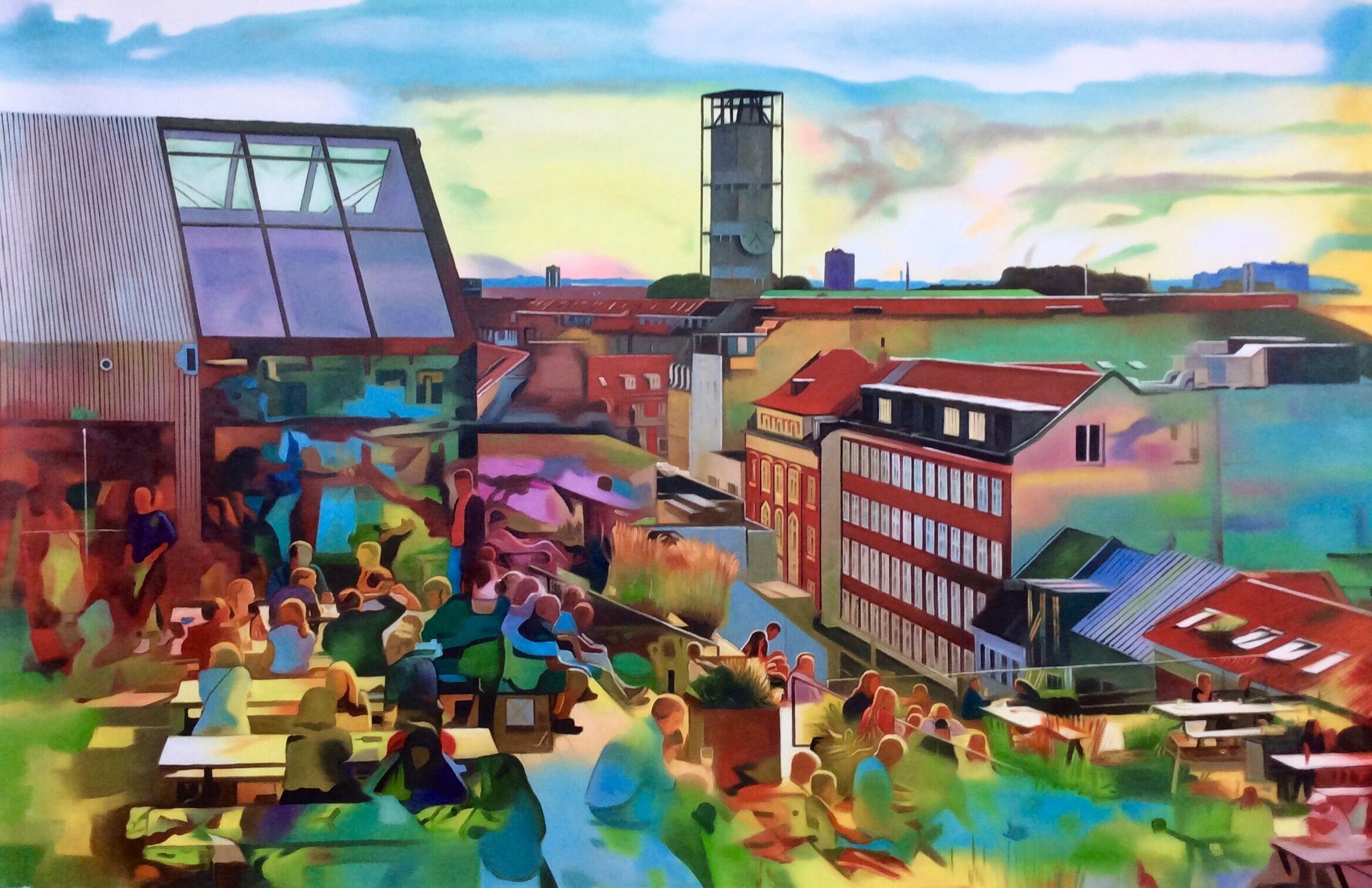 Rooftop Salling Aarhus 130x200cm af Sarah Hi