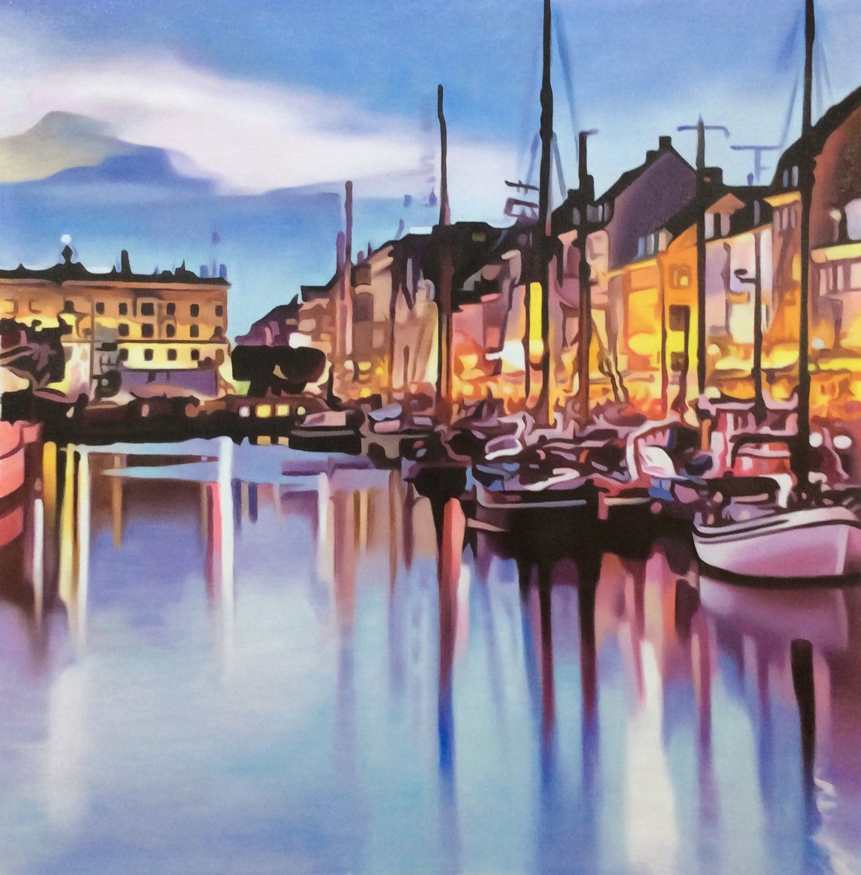 Tusmrke ved nyhavn 80x80cm af Sarah Hi