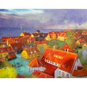 Gammel Skagen, 80x100cm Oliemaleri af Sarah
