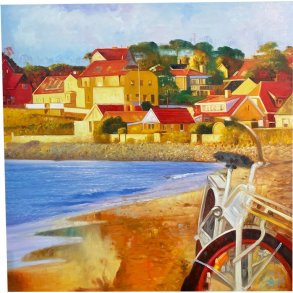 Gammel Skagen, 100x100cm Oliemaleri af Sarah