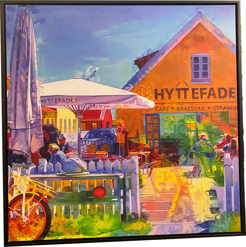 Gammel Skagen, 100x100cm Oliemaleri af Sarah