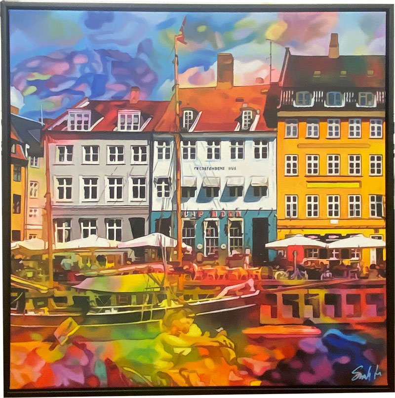 Nyhavn, oliemaleri 100x100cm af Sarah Hi