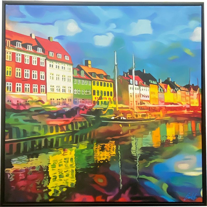 Nyhavn, oliemaleri 100x100cm af Sarah Hi
