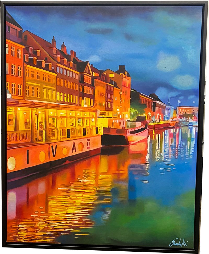Nyhavn, oliemaleri 100x80cm af Sarah Hi