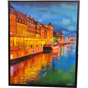 Nyhavn, oliemaleri 100x80cm af Sarah H�i
