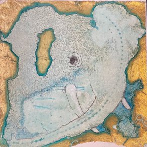 Elefantens Vuggevise, maleri Anne-Mette Lehrskov 20x20cm