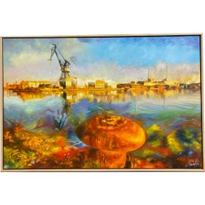 Aarhus Havn, maleri 80x120cm af Sarah Hi