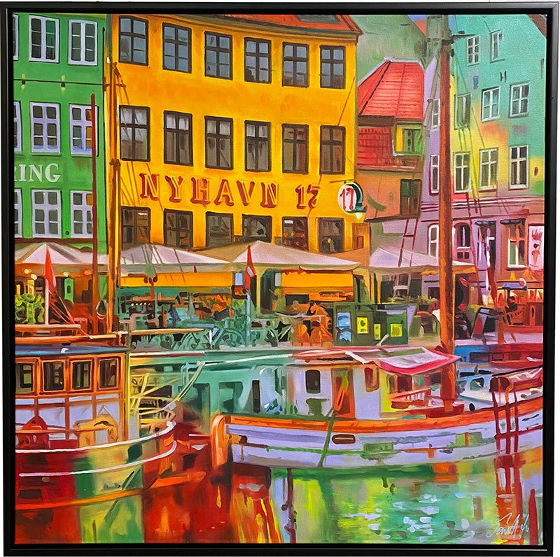 Nyhavn 17 100x100cm maleri Sarah Hi
