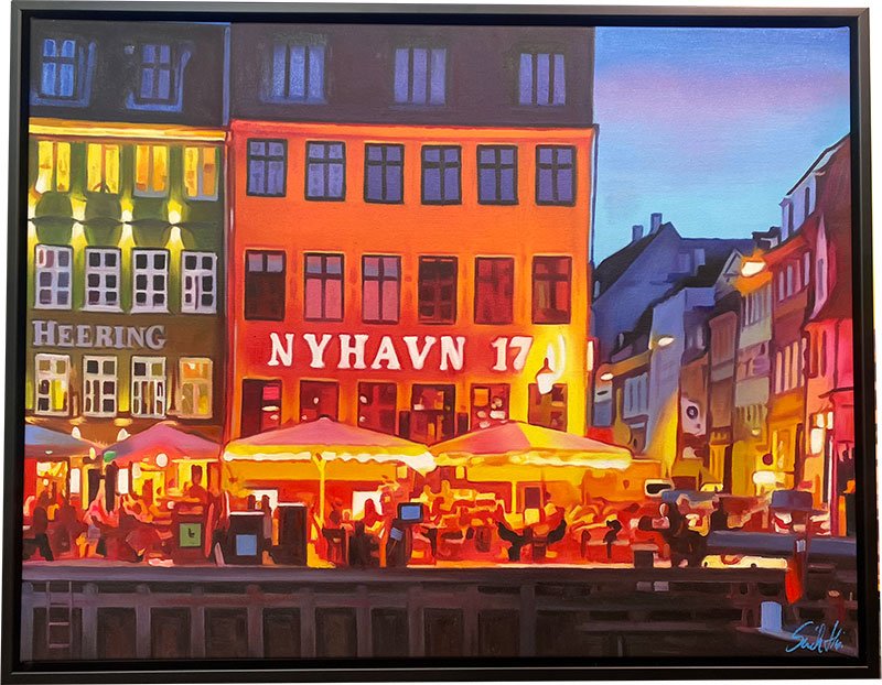 Nyhavn by Night 70x90cm, maleri af Sarah Hi