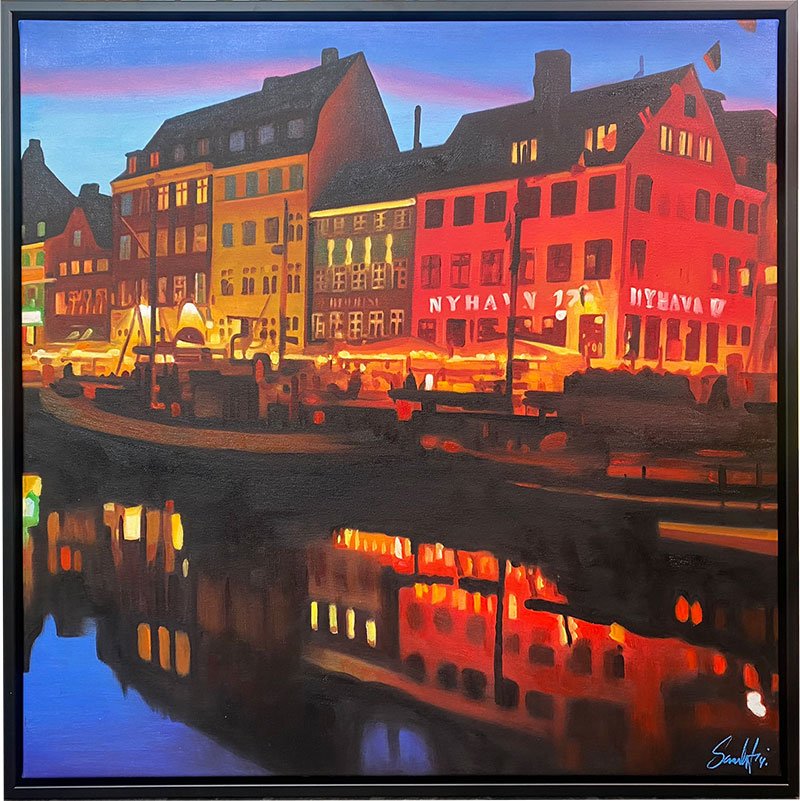 Nyhavn by Night 80x80cm, maleri af Sarah Hi