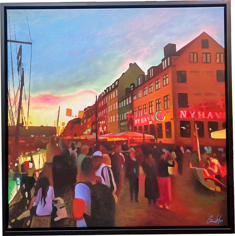 Nyhavn by Night 70x70cm, maleri af Sarah Hi