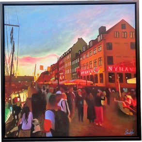 Nyhavn by Night 70x70cm, maleri af Sarah H�i