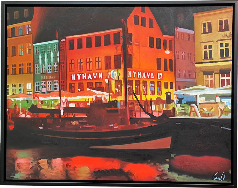Nyhavn 17 By Night, 70x90cm maleri af Sarah Hi
