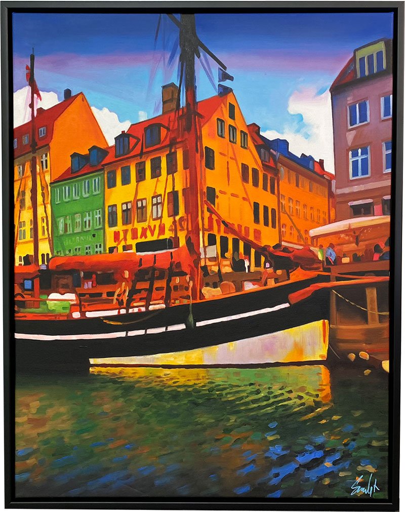 Nyhavn 17 By Night, 70x90cm maleri af Sarah Hi