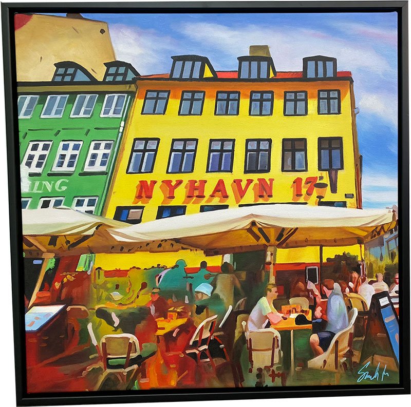 Nyhavn 17 By Night, 70x70cm maleri af Sarah Hi