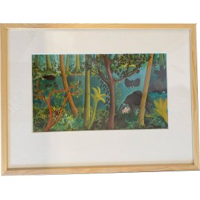 Plakat af Hans Scherfig - Junglemotiv med Elefanter, 30x40cm