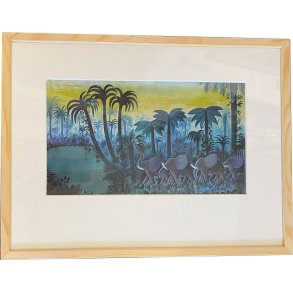 Plakat af Hans Scherfig - Junglemotiv med Elefanter, 30x40cm