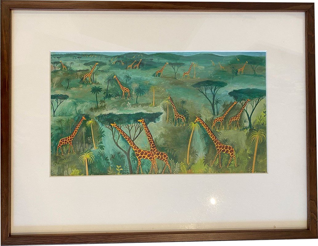 Plakat af Hans Scherfig - Giraffer p Savannen, 30x40cm