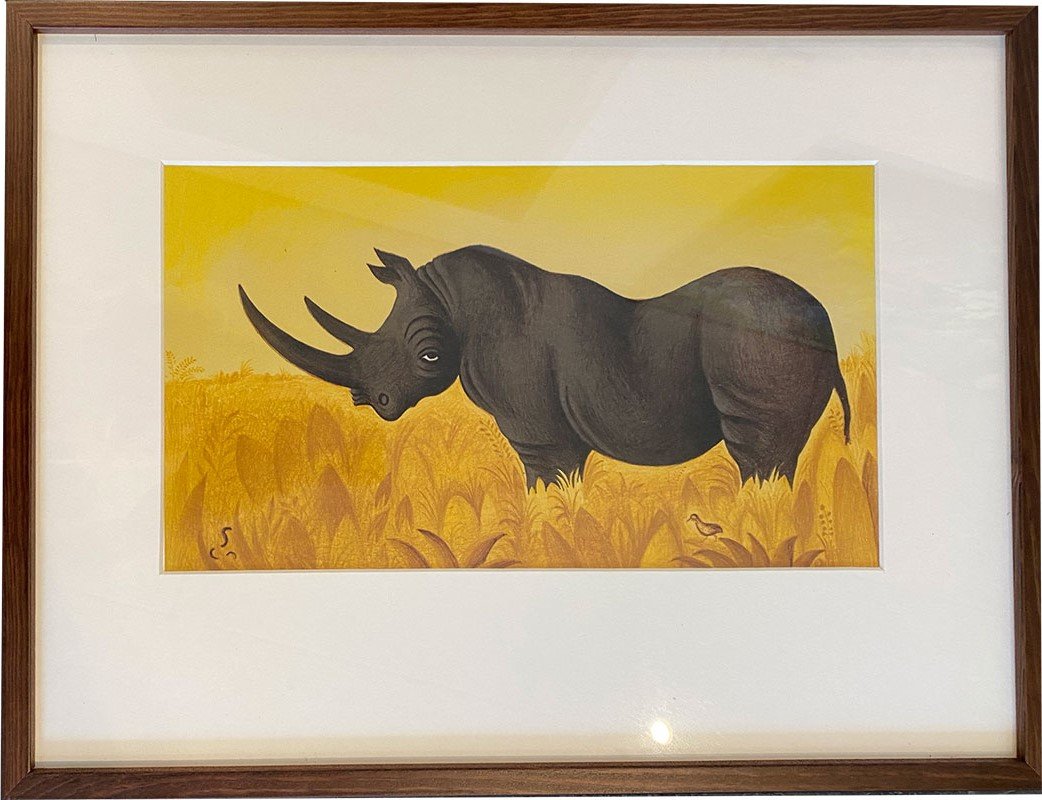 Plakat af Hans Scherfig - nsehorn p savannen, 30x40cm