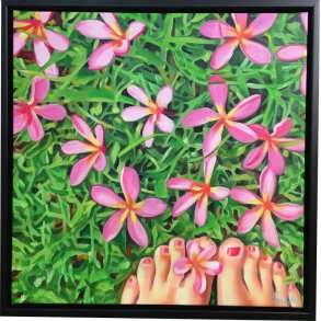 Bare tr i Grs, oliemaleri 50x50cm i sort ramme