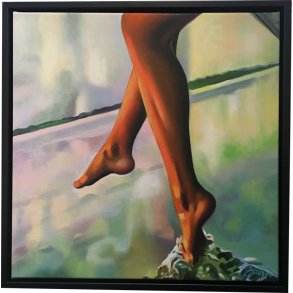 Vinterbadning... oliemaleri 50x50cm i sort ramme