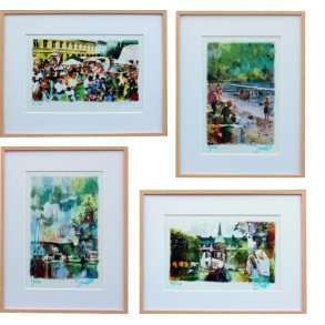 Samling p� 4 kunsttryk fra Silkeborg, 30x40cm kunsttryk af Sarah H�i