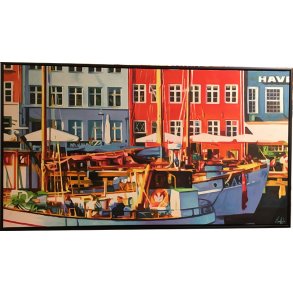 Glade farver og Nyhavn, oliemaleri 100x180cm
