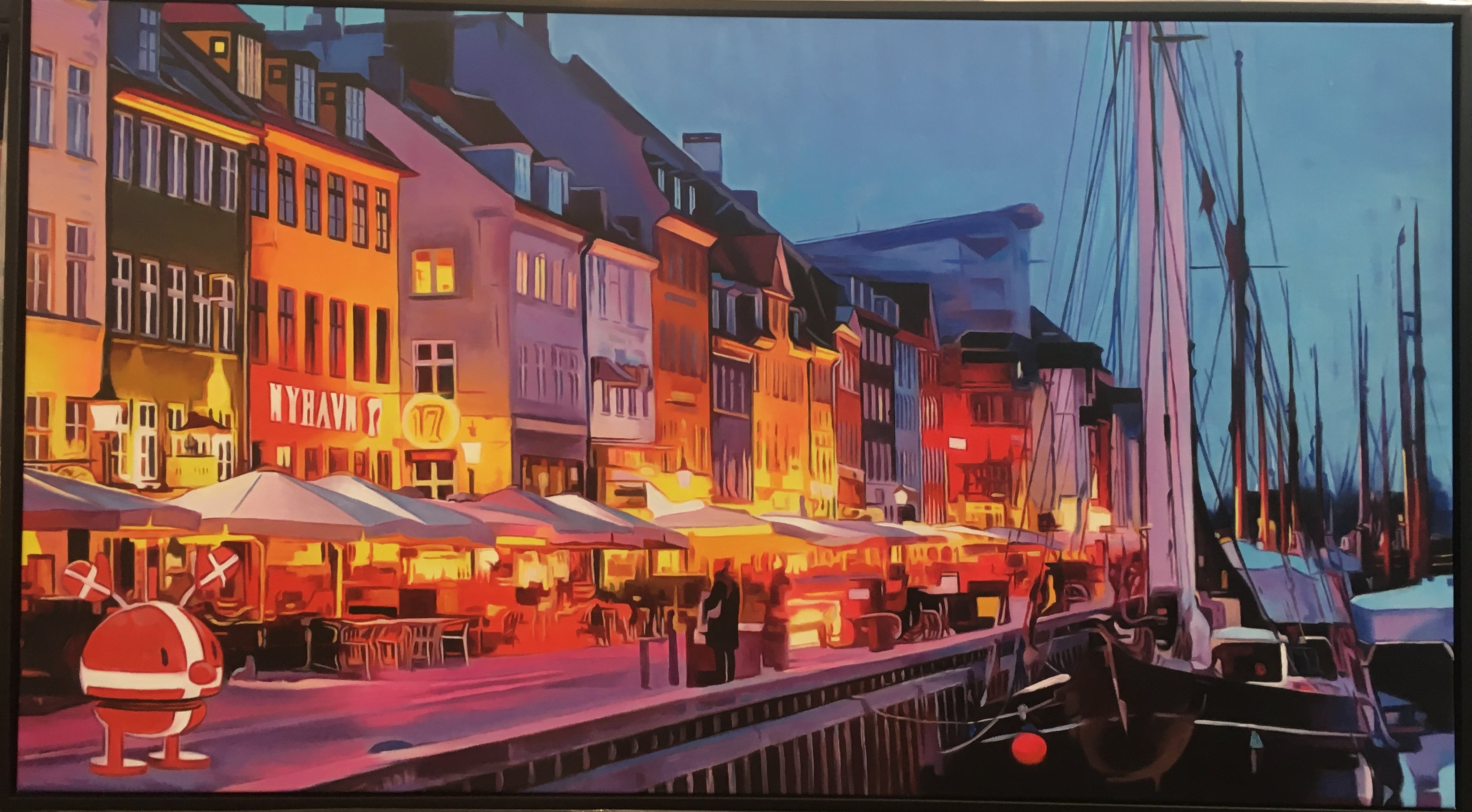 Optimisme i Nyhavn, oliemaleri af Sarah Hi 90x160cm
