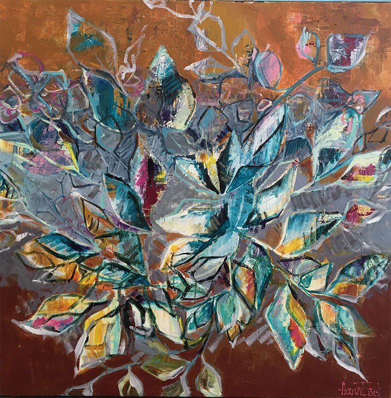 Hanne Ernst, Blomstermaleri 80x80cm