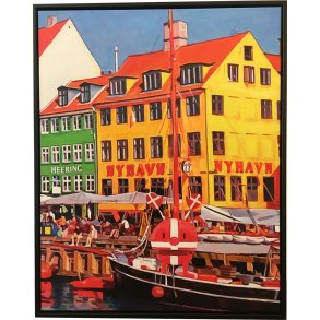 Optimisten i Nyhavn, oliemaleri af Sarah H�i 80x100cm