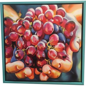 Vino med gode venner, oliemaleri 50x50cm