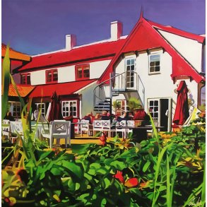 Ruths Hotel i Skagen, oliemaleri 80x80cm af Sarah H�i