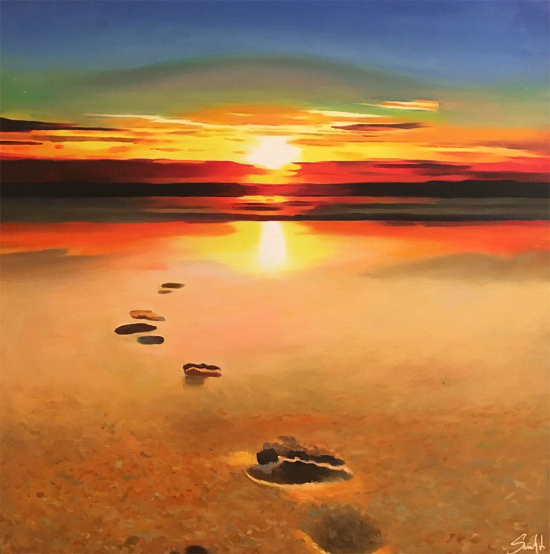 Dage ved havet, oliemaleri 80x80cm af Sarah Hi
