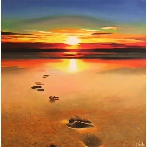 Dage ved havet, oliemaleri 80x80cm af Sarah H�i