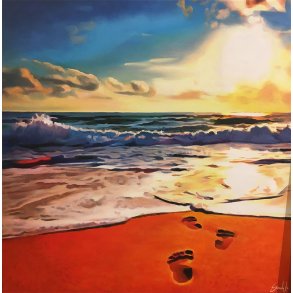 Dage ved havet, oliemaleri 80x80cm af Sarah H�i