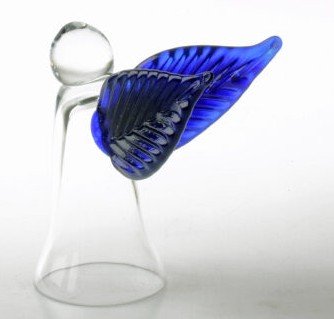 Mundblst glas, snapseengel - farve Mrkebl af Dansk Glaskunst