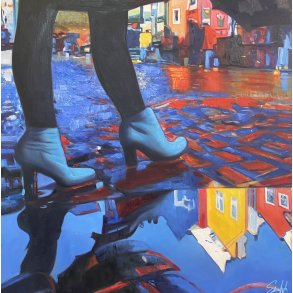 Aprilvejret, oliemaleri 80x80cm