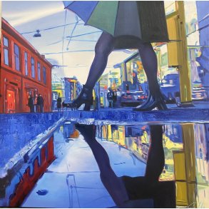 Aprilvejret, oliemaleri 80x80cm