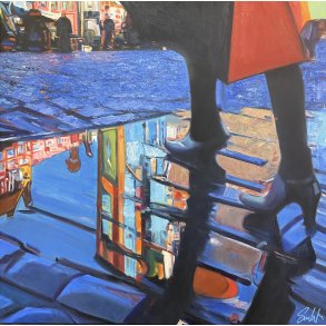 Aprilvejret, oliemaleri 80x80cm