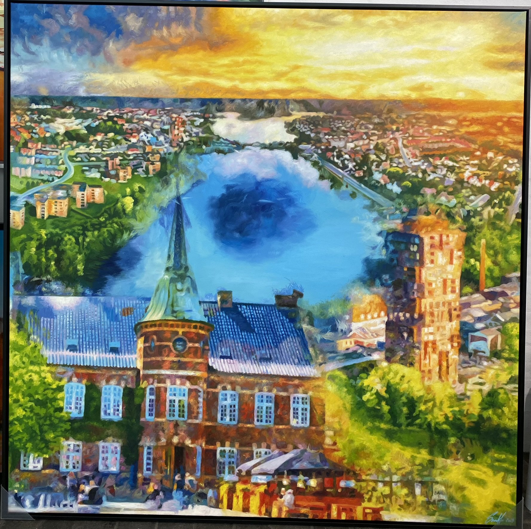 Silkeborg fortalt i farver 2024, Oliemaleri 150x150cm