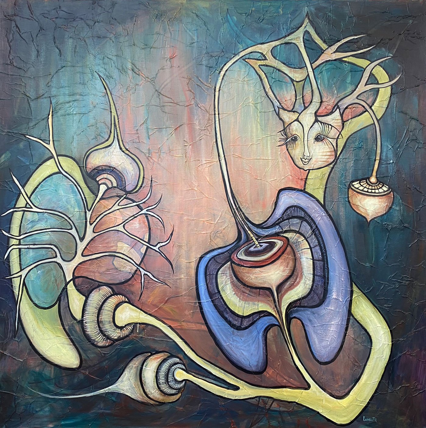 Organisk Opstandelse, 120x120cm maleri af Henriette Lorentz