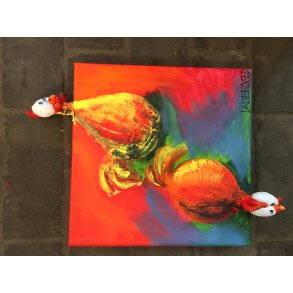 h�ns 30x30cm maleri af Jette Ladefoged