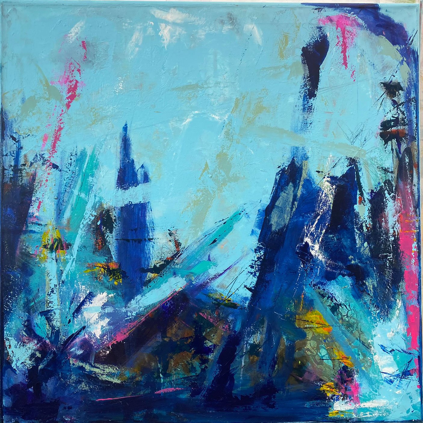 Abstrakt maleri 80x80cm af Lisa Bjarnskov